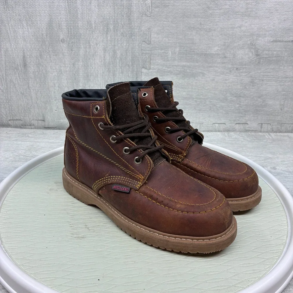 Botas Astillero Work Boots Mens 9 Brown Leather Moc Toe Oil Resistant Heritage
